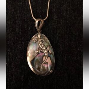 Unique Artisan Lizard Abalone Shell Pendant Necklace